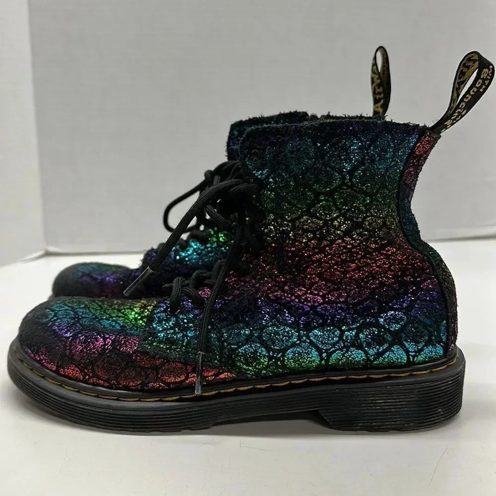 Dr. Martens Docs 1460 Pascal Rainbow Ombre Snake Print Lace Up Boots Women's 5